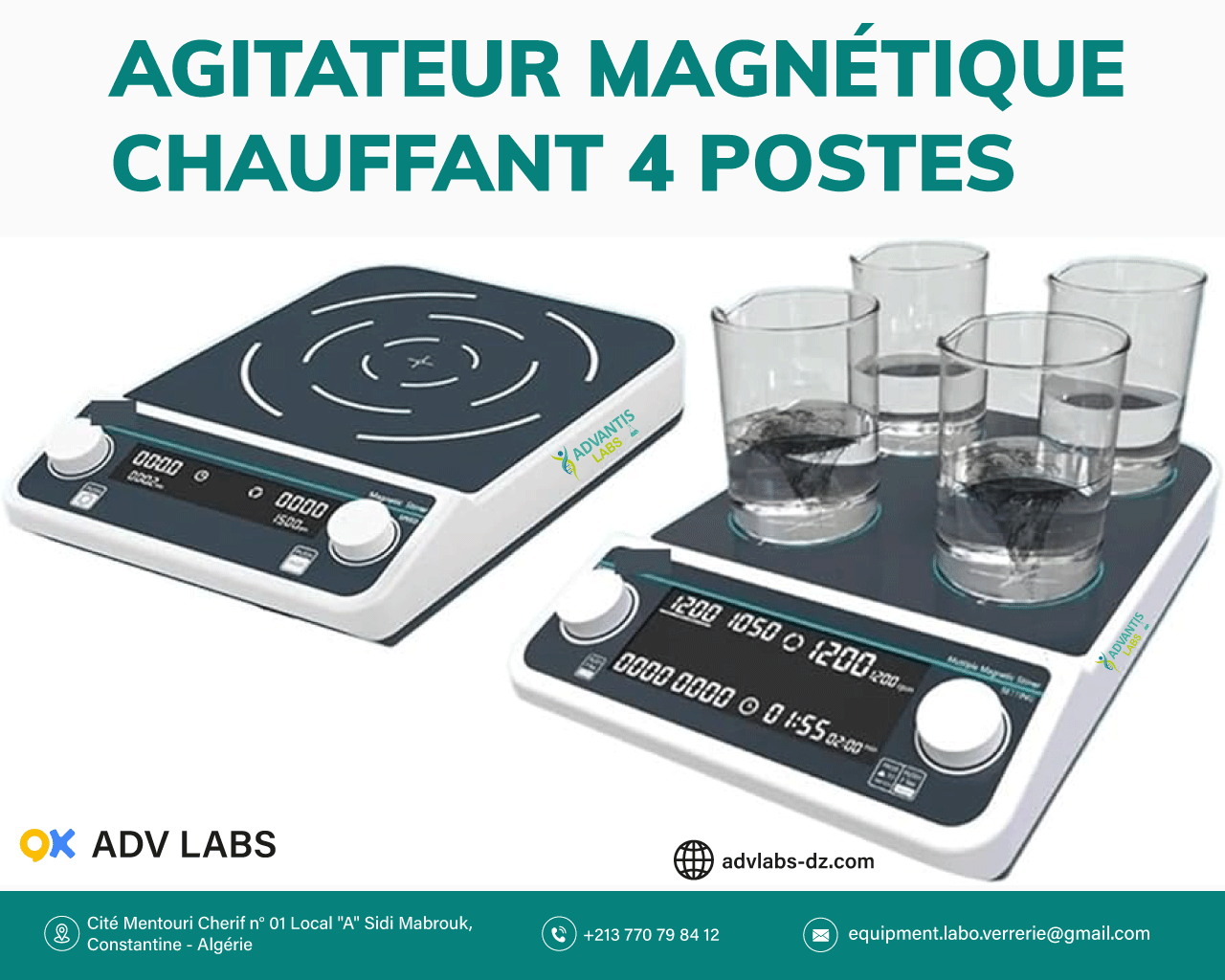 Agitateur magnétique chauffant 4 postes